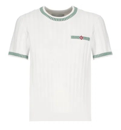 Casablanca Rib Effect Crew Top In White