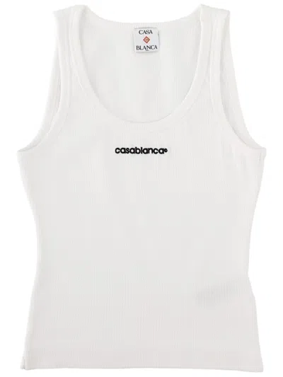 Casablanca Ribbed Centered Logo Organic Cotton Tank Top In White