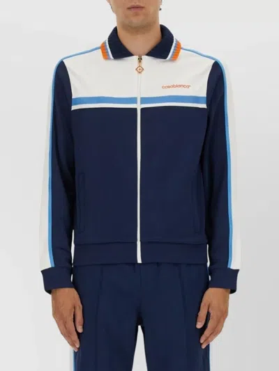 Casablanca Ribbed Collar Striped Jacket With Side Pockets In Blue
