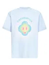 Casablanca Ribbed Crew Neck Short Sleeve T-shirt With Airbrush Artwork In Clear Blue