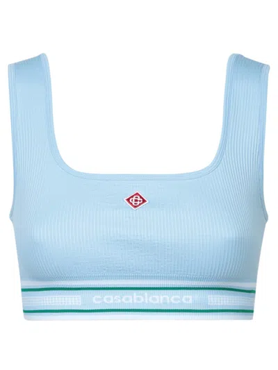 Casablanca Ribbed Fitted Top In Blue