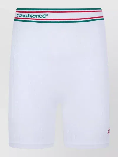 Casablanca Ribbed Knit Shorts Featuring Striped Waistband