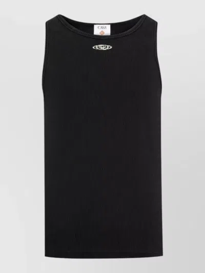 Casablanca Ribbed Knit Tank Crewneck Sleeveless Top In Black