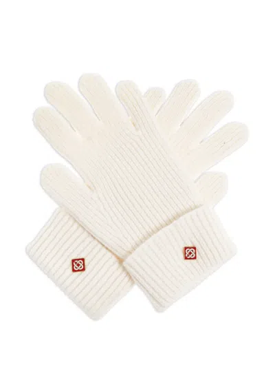 Casablanca Ribbed Logo-detail Gloves In Neutral