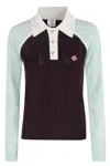 Casablanca Ribbed Long Sleeve Polo Sweater With Contrasting Sleeves In Brown
