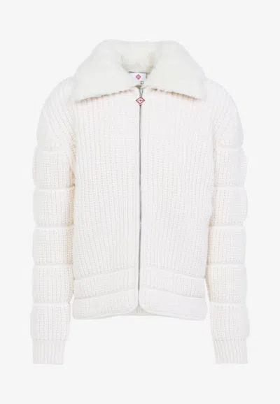 Casablanca White Merino Wool Ribbed Padded Jacket