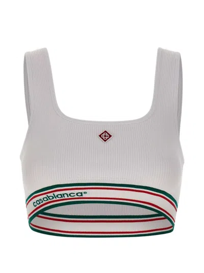 Casablanca Ribbed Striped Sports Bra In Gold