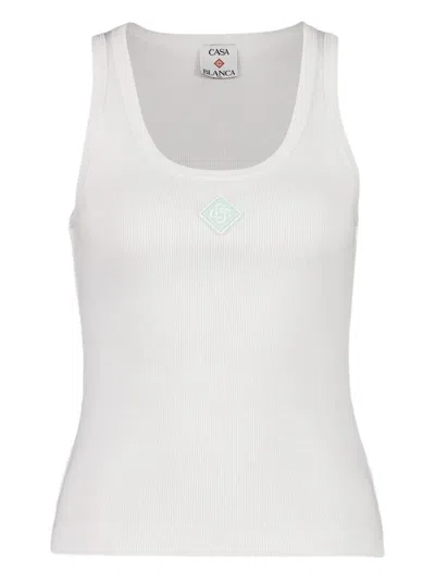 CASABLANCA CASABLANCA RIBBED TANK TOP WITH LOGO PLAQUE