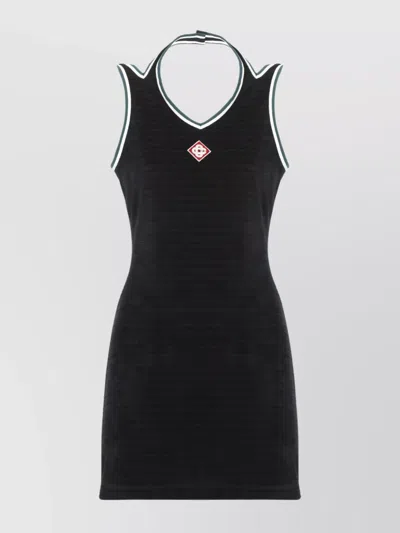 CASABLANCA RIBBED TEXTURE COTTON BLEND DRESS WITH LOGOED PATCH