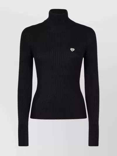Casablanca Ribbed Turtleneck Sweater Long Sleeves In Black