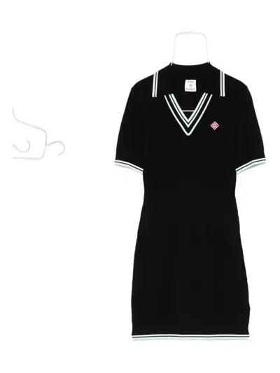 Casablanca Ribbed V-neck Mini Dress In Black