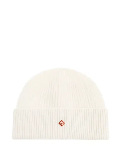 Casablanca Ribbed Wool Beanie Hat In Neutral