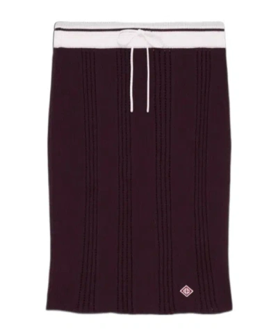Casablanca Ribbed-knit Cotton Midi Skirt In Burgundy