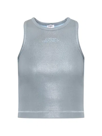 Casablanca Ribbed-knit Embroidered-logo Top In Blue