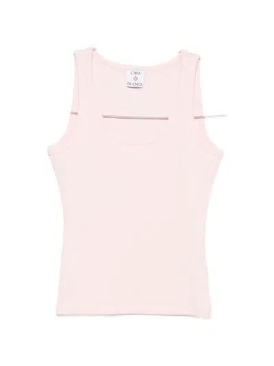Casablanca Ribbed-knit Logo-embroidered Tank Top In Pink
