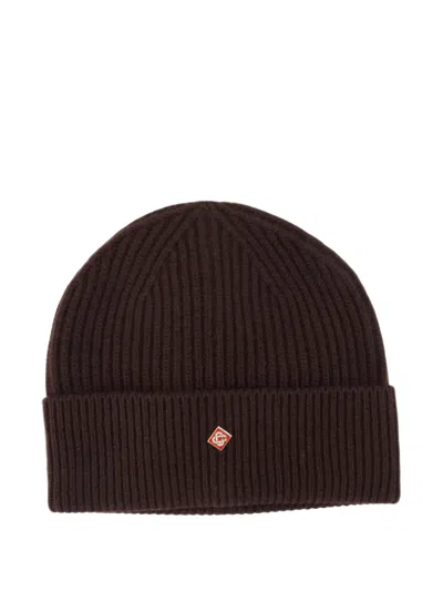Casablanca Ribbed-knit Logo-plaque Beanie Hat In Brown