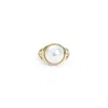 Casablanca Pearl Signet Ring Laurel Detailing In Gold