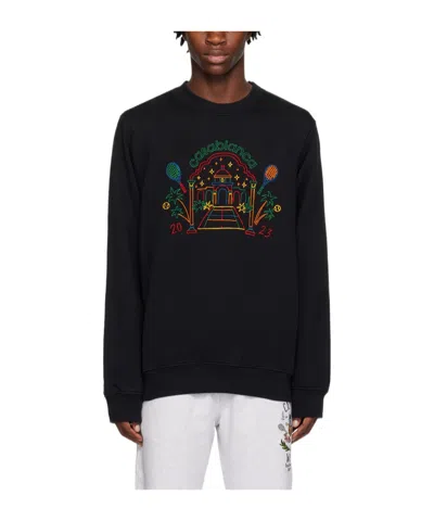 Casablanca Round-collar Long-sleeve Hoodie In Black