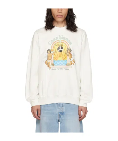 Casablanca Round-collar Long-sleeve Hoodie In White