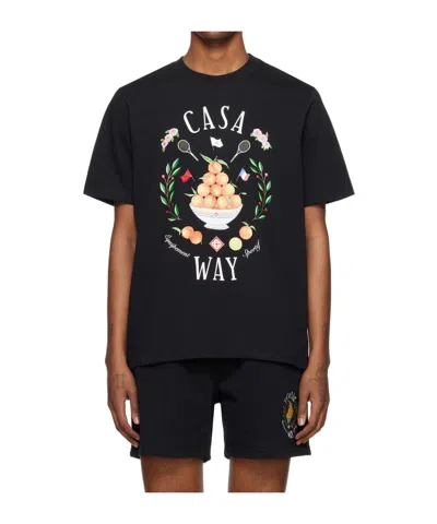 Casablanca Round Collar Printed T-shirt In Black