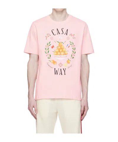 Casablanca Round Collar Printed T-shirt In Pink