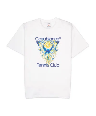 Casablanca Men White Crewneck T-shirt With Logo Print On The Front In Cotton Man