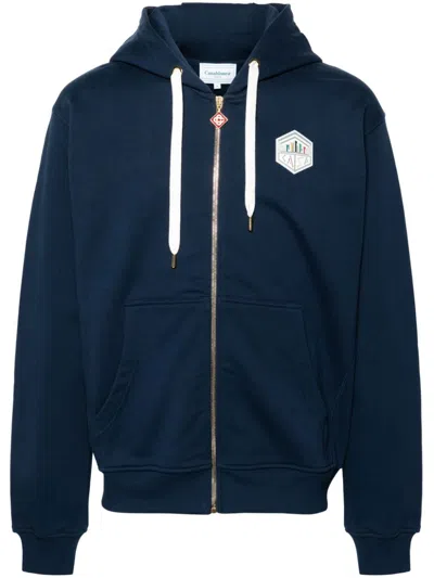 Casablanca Rubberised-logo Hoodie In Blue