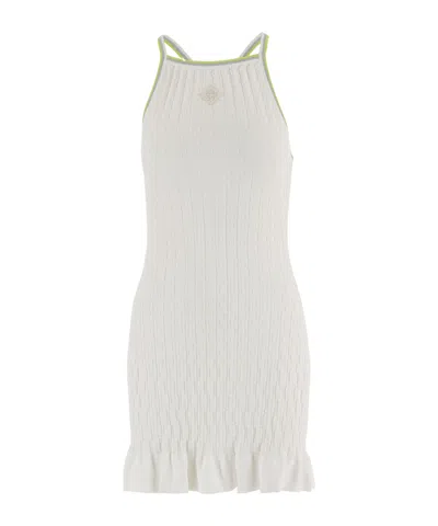 Casablanca Ruffled-hem Ribbed Mini Dress In White
