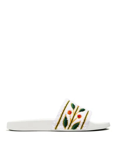 Casablanca Slide Sandal With Embroidery In White