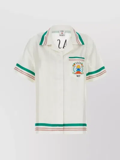 CASABLANCA SATIN SHIRT WITH CHEST POCKET AND GRAPHIC PRINT