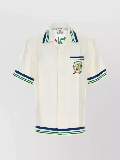 Casablanca Satin Shirt With Graphic Print And Short Sleeves In White