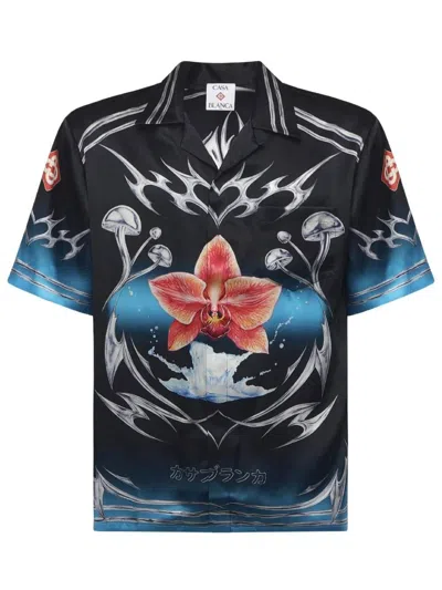 CASABLANCA BLACK SILK SHIRT WITH GRAPHIC DESIGN CASABLANCA