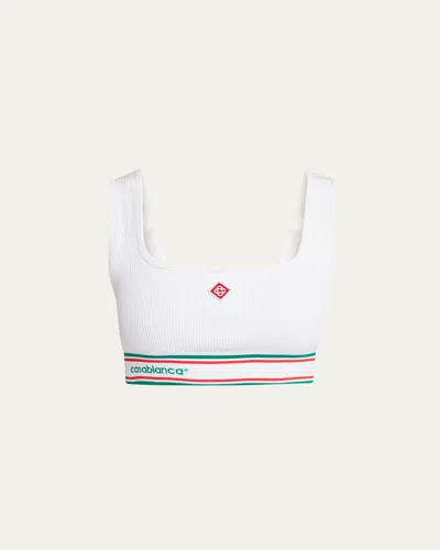 Casablanca Seamless Ribbed Sports Bra In White