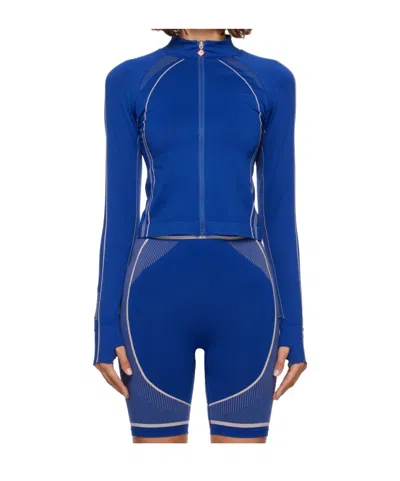 Casablanca Seamless Zipfront Cropped Active Top In Blue