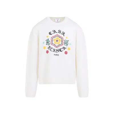 Casablanca Multicolored Floral Embroidered Crew Neck Jumper In White