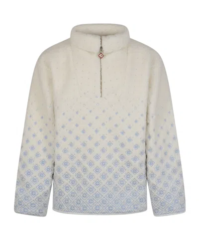 Casablanca Semi-zipper Long-sleeve Knitted Sweater In White