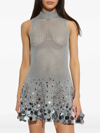 Casablanca Sequin-embellished High-neck Dress In Gray