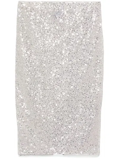 Casablanca Sequinned Midi Skirt In 01 Silver