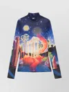Casablanca Sheer Mesh Top Graphic Print In Multi