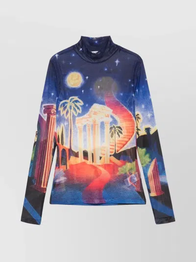 Casablanca Sheer Mesh Top Graphic Print In Multi