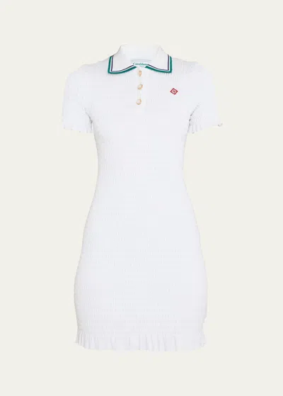 Casablanca Shirred Polo Mini Dress In White