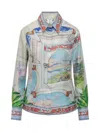 Casablanca Womens Le Passage Cuban-collar Silk Shirt