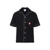 Casablanca Black Shirt With Classic Lapels And All-over Embossed Monogram In Blue