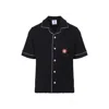 Casablanca Black Shirt With Classic Lapels And All-over Embossed Monogram In Black