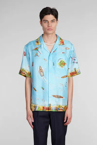 Casablanca Maison Sur Piloti Silk Shirt In Blue