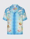 Casablanca Blue Kawaii Motif Short Sleeve Silk Twill Shirt In Blue