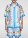 Casablanca Light Blue Bowling Shirt With All-over Graphic Print In Silk Man In Hellblau