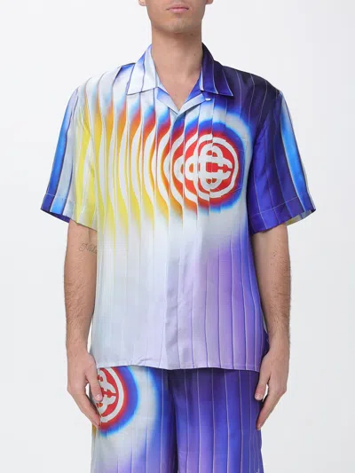 Casablanca Silk Twill Camp Collar Short Sleeve Shirt In Multi