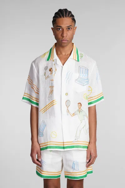 Casablanca Shirt In Beige Linen In Multicolour