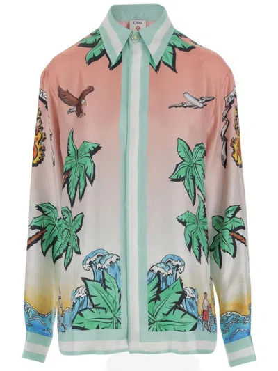 CASABLANCA SHIRT IN PURE SILK WITH GRAPHIC PRINT